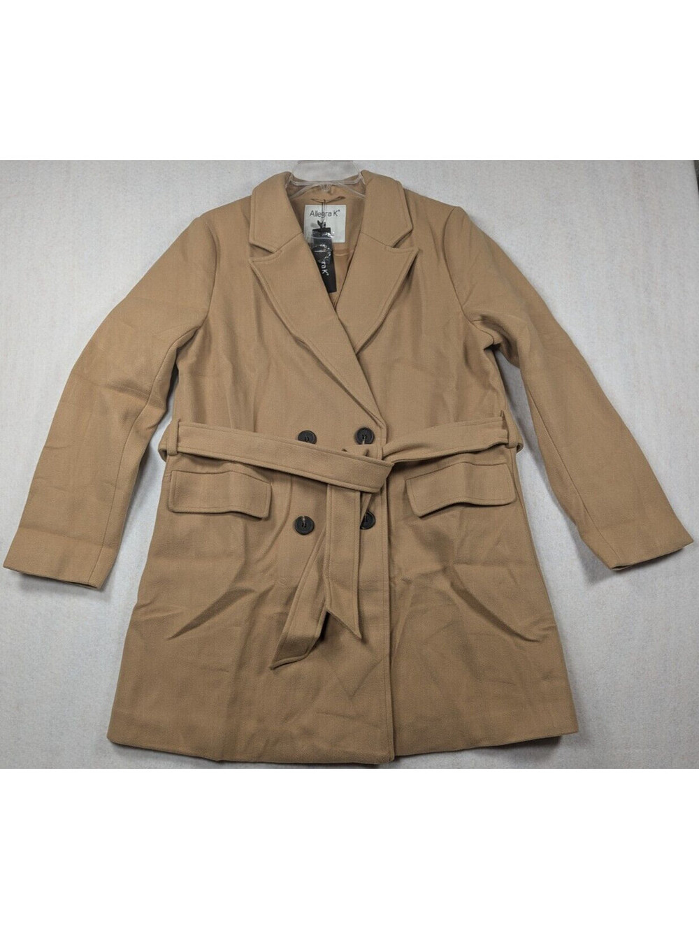 Allegra K - Women's - Pea Coat - Double Breasted - Color: Khaki - Size L